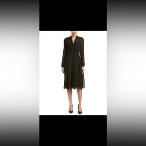 Anne Klein-Womens long sleeve V-neck fit and flare black dress Size 10